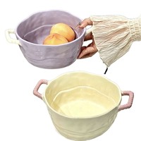 Bol en céramique de style Ins, irrégulier, à double poignée, grande capacité, pour soupe, ramen, salade et fruits
