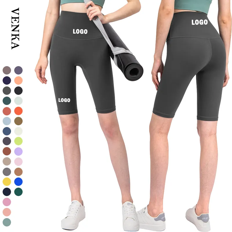 Pantaloncini da ginnastica da donna con Design di media lunghezza che corrono pantaloncini da motociclista da donna a vita alta con cuciture ad asciugatura rapida traspirante