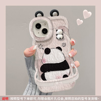 Coque de téléphone en silicone à bord ondulé avec oreilles de panda de dessin animé pour iPhone 16 15 14 13 12 Pro Max avec double support invisible