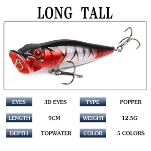 Leurre Poppa Popper 9cm 12.5g, appât dur de surface pour la pêche au bar, vente en gros - Product Image 5