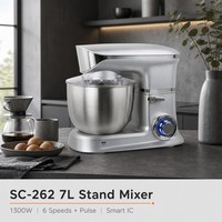 Batteur sur socle électrique 7L 1300W avec moteur 8835, bol en acier inoxydable, 6 vitesses et fonction Pulse, design à tête inclinable pour la pâtisserie à domicile