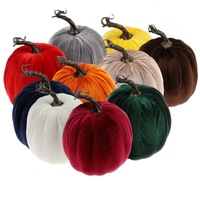 Citrouilles artificielles en velours plastique, assorties, faites à la main, imitation or, pour la récolte d'automne, décoration d'Halloween pour usage intérieur