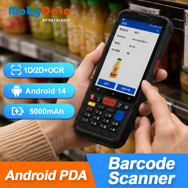 Mobydata SA88 Industrial PDA Handheld Terminal Barcode Scanner with Android 14 NFC for Manufacturing