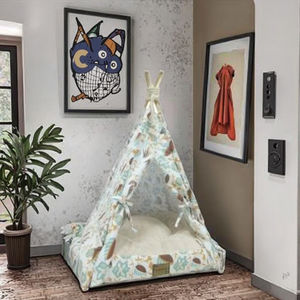 Meiweipet Großes Plüsch-Hunde bett Quadratisches helles Blumenmuster Zeltform Anti-Rutsch-Katzen schlafs ofa für Hunde und Katzen - Product Image 5