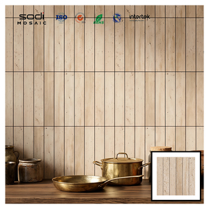 Mosaïque de carreaux rectangulaires verticaux en travertin rouge rouille texturé naturel pour crédence de <span class=keywords><strong>cuisine</strong></span> toscane - Product Image 3