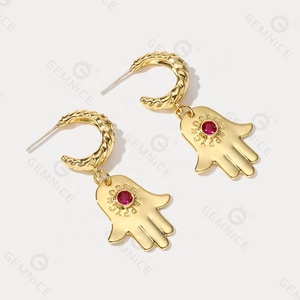 Gemnel 925 Sterling Silver 18K Vàng Mạ Chữ Ruby Trong Tay Kim Cương Chunky Hoop Bông Tai - Product Image 4