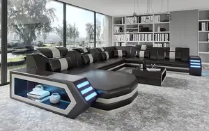 Sofá de tela de cuero para sala de estar, reproductor de música ligero con luz LED, diseño moderno de lujo