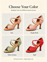 Chaussures de danse latine marron pour femmes, à lanières croisées, bout ouvert, talons hauts, semelle en daim souple, chaussures professionnelles pour salsa, tango et danse de salon