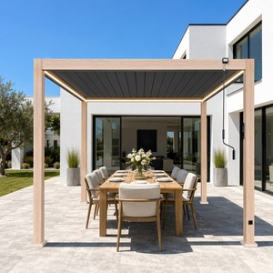 Pergola à commande manuelle à faible entretien, aspect bois, à double couche de lames orientables, pour espace de thé et de conversation en soirée dans une villa - Product Image 1