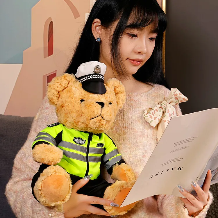 Pakaian polisi, OEM desain biru, mainan seragam beruang Teddy, mainan boneka indah, hadiah untuk anak-anak