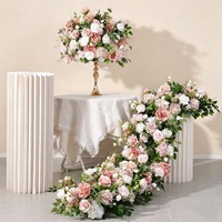 Décoration de rangées de fleurs artificielles blanches et roses pour scène, accessoires d'arrangement, centre de table de mariage