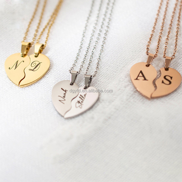 Personalized Engraved Half Heart Necklace Custom Name Initail Engravable Matching Necklace Couples Friendship Sibling Necklaces