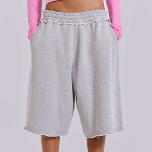 Hot Selling Custom Cotton Raw Hem Sweat <b>Shorts</b> High Waist Wide Leg <b>3</b>/<b>4</b> Long <b>Shorts</b> for men - Product Image 3