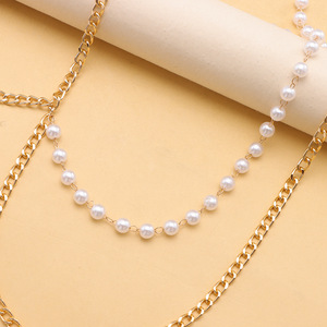 สร้อยคอโลหะเคลือบทองประดับมุกเทียมสำหรับงานปาร์ตี้สไตล์ฮิปฮอป - Product Image 4