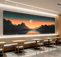 Papier peint mural Paysage Montagne Coucher de Soleil Lac Lune pour Salon, Hall d'Hôtel et Zone de Réception