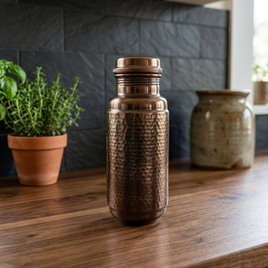 Premium Antique Bronze Hammered Pure Copper Water Bottle 1300ml Handcrafted Dimpled Ayurvedic Flask Gym Sports Metal <b>Drinkware</b> - Product Image 1