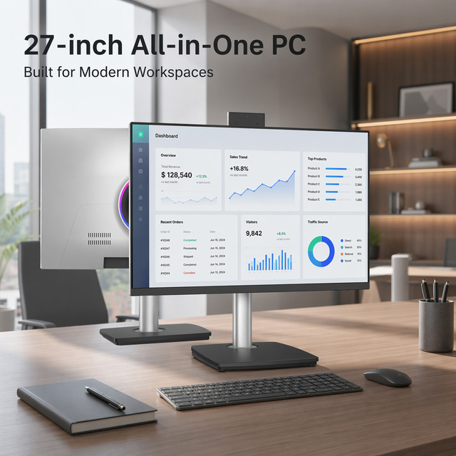 Wholesale 27 Inch FHD All-in-One Computer IPS Screen AIO Desktop Monoblock Pc with RGB Backlight & Webcam for Business Office
