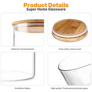 Frascos de Vidrio Borosilicato Transparente Herméticos para Almacenamiento de Alimentos con Tapas de Bambú para Pasta, Granos de Café, Cereales - Organización de <span class=keywords><strong>Despensa</strong></span> - Product Image 3