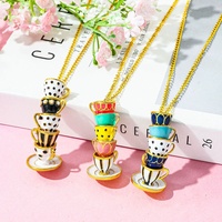 Collier pendentif théière et tasse à thé émaillées multiples plaqué or motif dessin animé mignon, bijoux créatifs pour femme, cadeau de fête