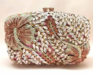 Woman Party Prom Wedding Rose Gold/blue/red/Green Crystal Clutch Bag Purse Wallet Diamond Chain Clutches Shoulder Evening Bags