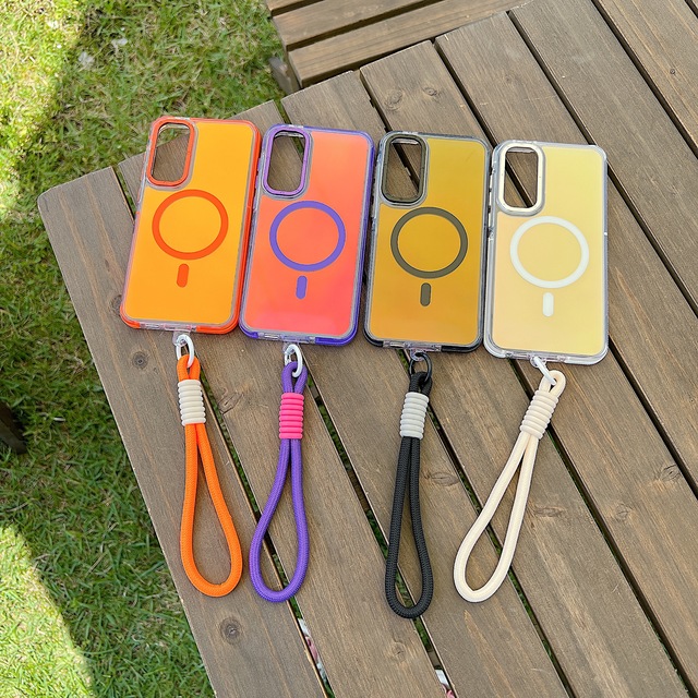Wrist Strap Magnetic Case for Samsung Galaxy A05S A15 A25 A35 A55 A14 A24 A34 A54 A13 A53 Wireless Charging Changing Color Cover