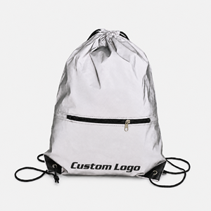 Mochila con Cordón Reflectante de Alta Visibilidad, Bolsa con Cierre y Bolsillo con Cremallera, Ligera y Plegable, para Deportes y Gimnasio, con Logotipo Personalizado - Product Image 5