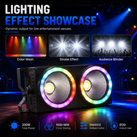 Luces de Proyección LED COB 2x100W RGB con Anillo de Apertura, Alcance de 30M, IP20, DMX512 16CH, Efectos Wash/Strobe/Auxiliar para Conciertos, Teatro, Bodas, DJ