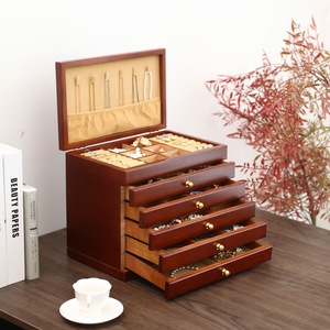 Boîte de rangement en bois de grande taille avec tiroir, présentoir à bracelets, rangement pour accessoires féminins, pour bagues, colliers, boucles d'oreilles - Product Image 5