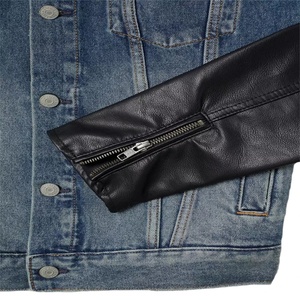 Chaqueta de Mezclilla para Hombre al por Mayor, Chaqueta de Motociclista Personalizada de Invierno con Mangas de Cuero Sintético - Product Image 5