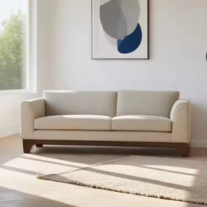 Casa moderna Hotel appartamento confortevole morbido minimalista <span class=keywords><strong>Beige</strong></span> <span class=keywords><strong>marrone</strong></span> tessuto gamba in legno divano quadrato - Product Image 2