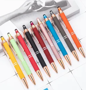 Press the adhesive spray touch screen logo pen student writing gift advertising pen multi-color press metal ballpoint pen