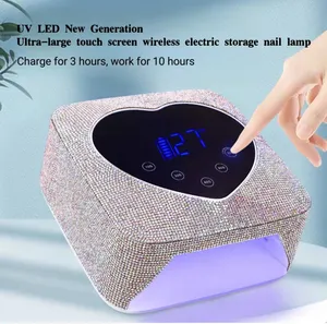 Yeni Salon profesyonel 72W işık sanat hızlı jel kurutma dijital ekran kablosuz 9600mAh şarj edilebilir elmas UV LED tırnak lambası