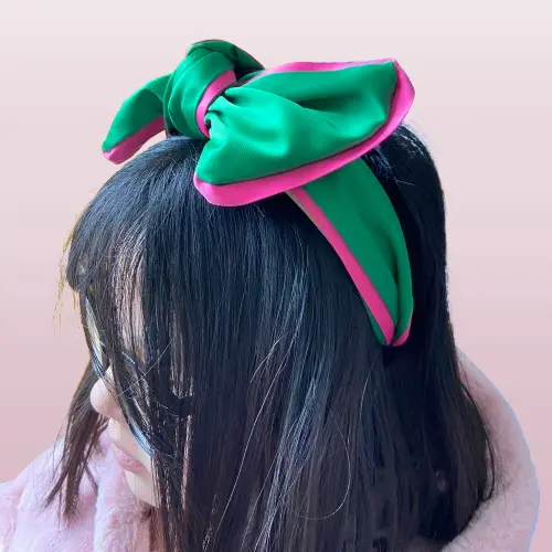 Rosa verde di lusso SatinBow fascia in seta a contrasto con nastro con nodo per capelli ampia fascia per capelli da donna