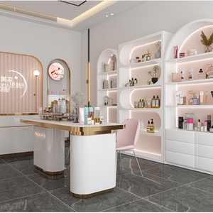 LE Vente chaude Étagère de présentation pour salon de coiffure et de beauté, Armoire de rangement en bois, Vitrine de présentation de cosmétiques - Product Image 6