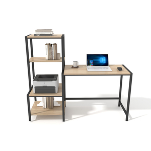 طاولة كمبيوتر ذكية من الخشب لمتجردي مكتب بسيط مع رف كتب معدني 3 طبقات للألعاب - Product Image 3