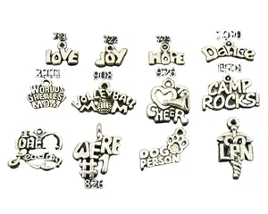 Étiquettes de mots en alliage métallique, 50 pièces, accessoires de bijoux, inscription joyeux danse, maman, bracelets, mots personnalisés