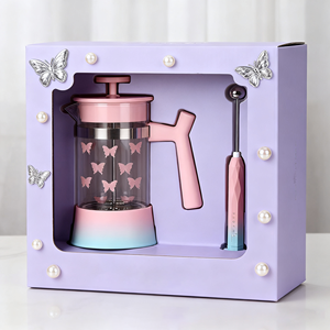 Cafetera de <span class=keywords><strong>prensa</strong></span> <span class=keywords><strong>francesa</strong></span> negra de vidrio de borosilicato de alto calor de 350ML y 12oz para té y <span class=keywords><strong>leche</strong></span> espumada - Product Image 1