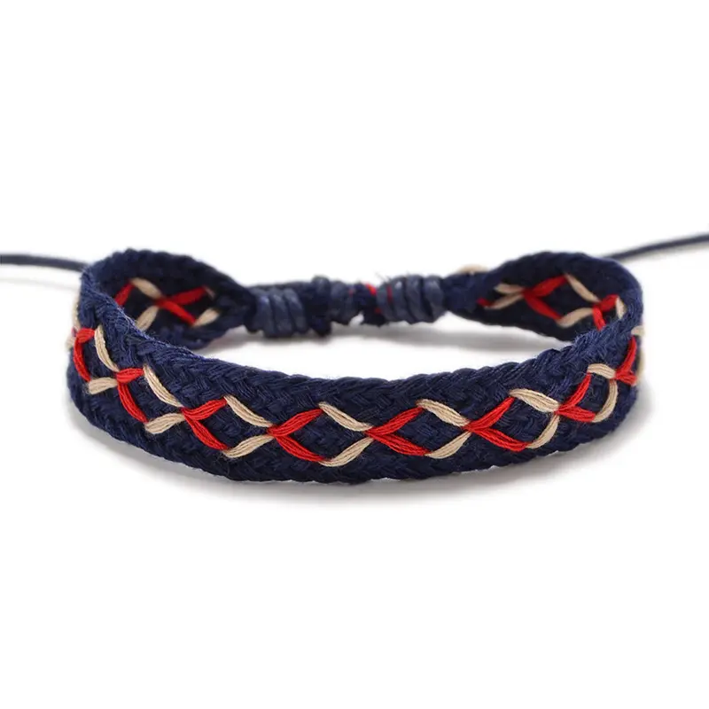 MST – chaîne bohème tressée à la main, bleu foncé, réglable pour hommes et femmes, bijoux en coton tissé, fil croisé, Bracelet en corde personnalisé