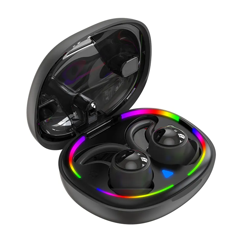 Leve peso hifi estéreo bluetooth, fone de ouvido gamer verdadeiros sem fio com rgb luz colorida