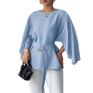 Blusa de Poliéster de Color Sólido, Estilo Europeo Americano, Linda, para <span class=keywords><strong>Mujer</strong></span>, Nueva Colección Otoño 2025 - Product Image 5