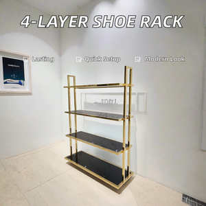 Modern 4-Layer Hanging Shelf for Shoes Bags & <b>Clothes</b>- Metal/Wood Construction Freestanding Design for Showroom Use - Product Image 2