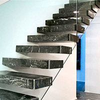 Escalier en marbre droit flottant avec garde-corps en verre pour maison/hôtel TAKA