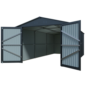 Caseta de Almacenamiento Exterior de Acero Galvanizado, Cobertizo de Jardín Metálico con Recubrimiento en Polvo, Doble Puerta, Refugio para Herramientas de Patio Trasero - Product Image 1