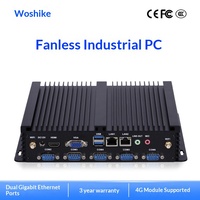 Woshke Mini-ordinateur industriel sans ventilateur I3/i5, double réseau, 8 ports série, pour bureau, en stock, 2G/4G/8G RAM