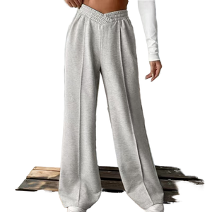 Pantalon de sport décontracté pour femme, coupe large en V, taille élastique, respirant, prêt pour l'automne, design uni, taille élastique - Product Image 1