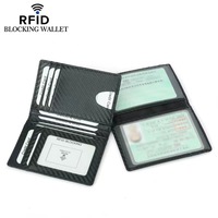 Dompet Kulit Serat Karbon Tipis Lipat Tempat Kartu Dompet RFID Pria Tempat Kartu