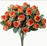 Bouquet de mini-roses artificielles en tissu pour mariage, fête des mères, Pâques, décoration de la maison, du bureau, hiver, Noël, fleurs