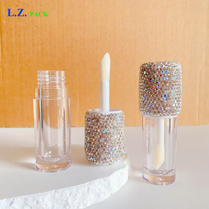 LZ Pack Stock 6ml Big Wand Bling Pink Silver New Rhinestone Lipgloss Bottles Logo personnalisé Chunky Empty <span class=keywords><strong>Lip</strong></span> Gloss Tubes avec boîte - Product Image 5