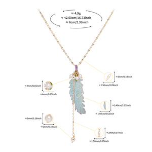 <span class=keywords><strong>Collier</strong></span> Y en or plaqué 18 carats avec pampilles en perles d'imitation, feuilles de plumes naturelles coupées et effet aurore boréale, cadeau tendance pour femme - Product Image 6