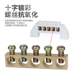 Barra Colectora Neutra Tipo Puente de 5, 7, 10 Orificios, Bloque de Terminales de Cobre para Conexión a Tierra, Caja de Distribución - Product Image 4